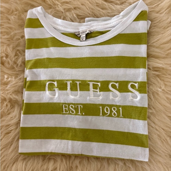 Guess Lime and White Striped Crewneck Tee Top - Picture 6 of 7